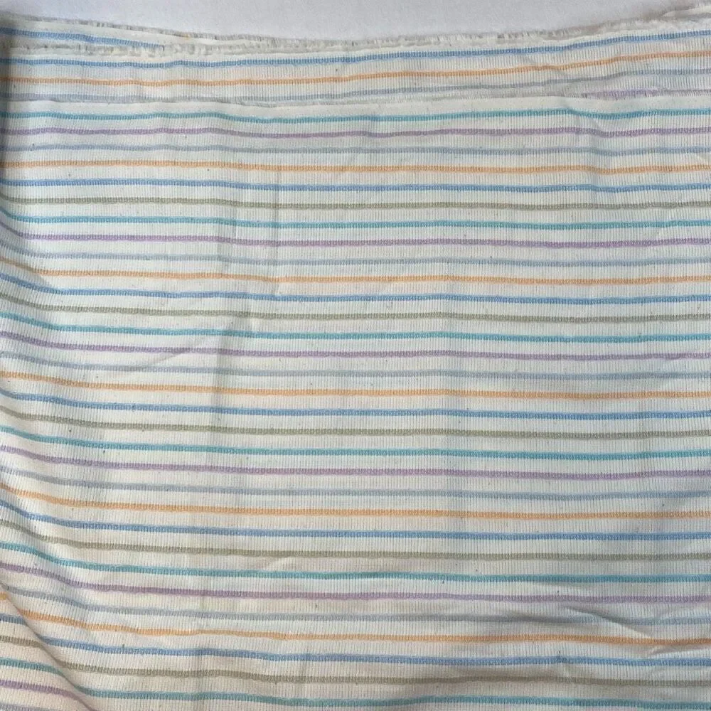 VINTAGE Fabric Remnant Approx 70”x60” White w Pastel Stripes ZAYRE